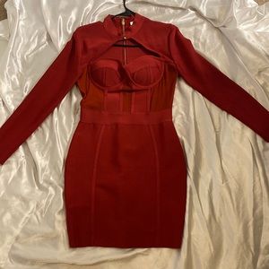 Miss Circle Deep Red Zip up Dress